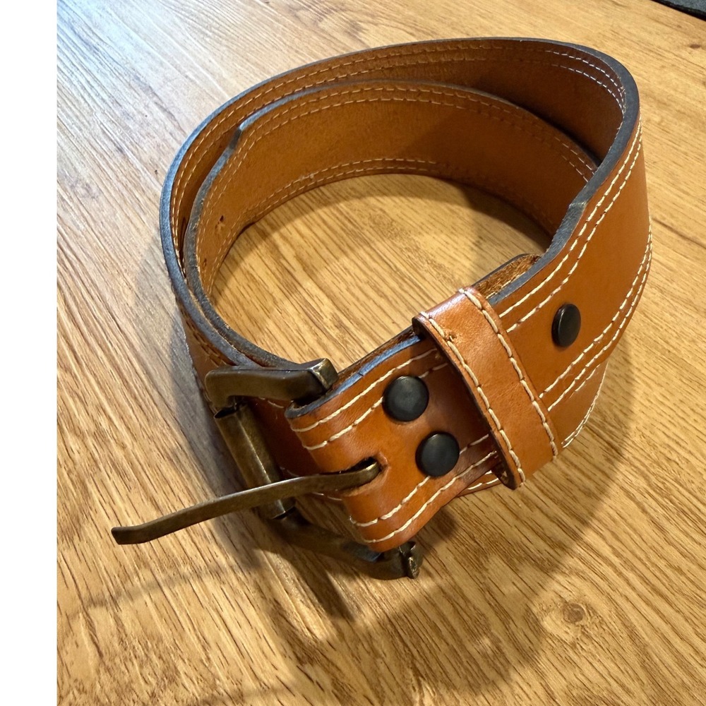 Stag Belts Mens Brown Leather Belt Size 38 Med Contrast Stitch Workwear Western
